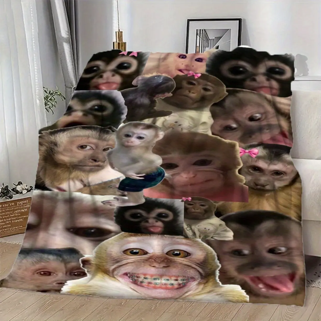 Monkey Memes Flannel Blanket - Multi-functional, friendly Suitable for Sofa, Bed, Office,  Warm and soft flannel blanket Bed sheet and bedspread