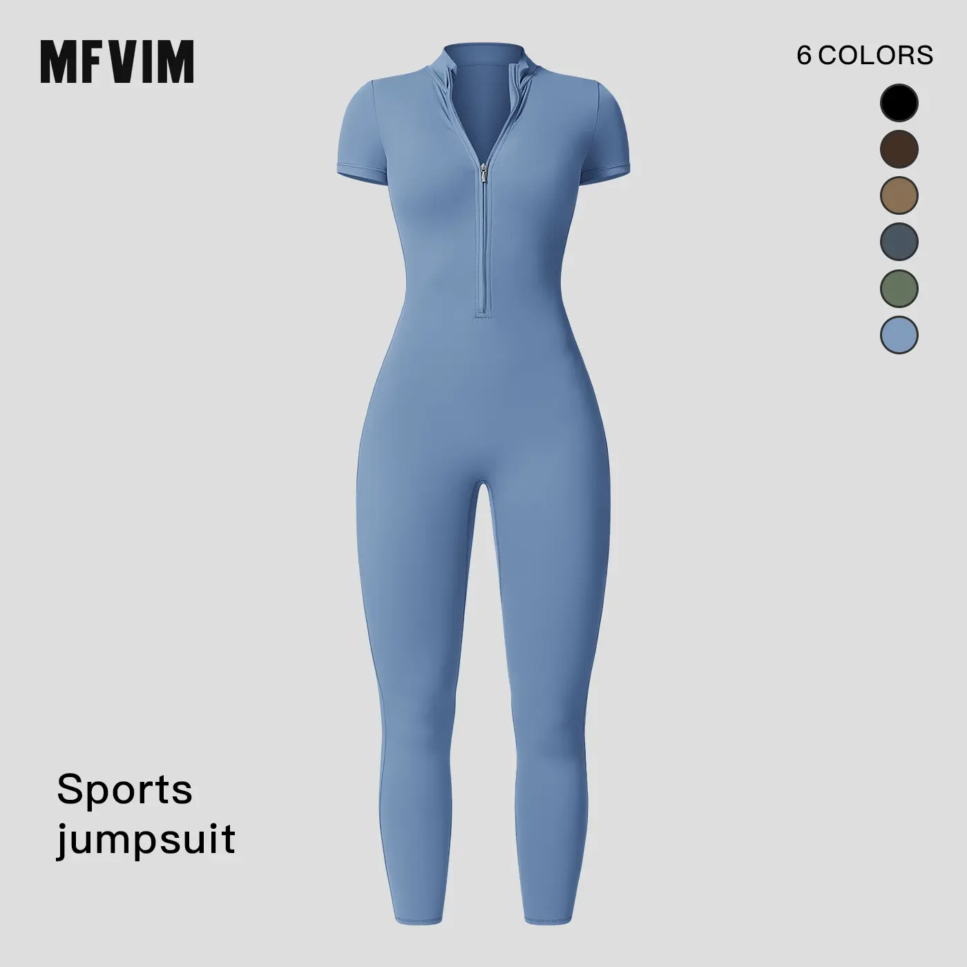 MFVIM  Women's Zip-Up Stand Collar Short-Sleeve Yoga Jumpsuit, High-Elastic Quick-Dry Slim-Fit Waist-Controlled Athletic One-Piece Outfit,summerwins,travel essentials,camping essentials