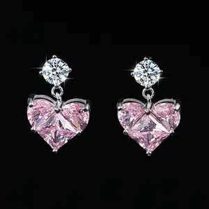 #95 (Pink Heart）925 Sterling Silver Synthetic Moissanite Earrings