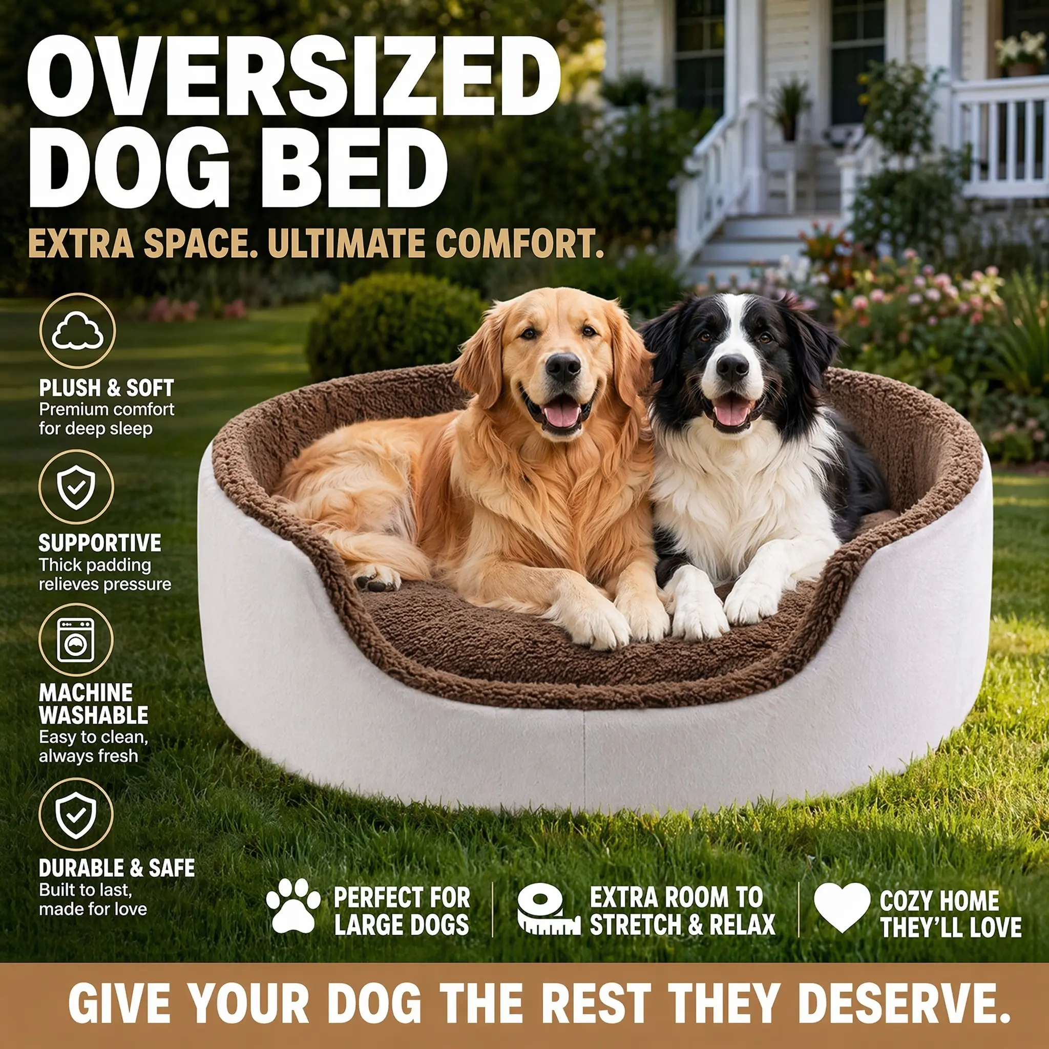 Cosybay Dog Beds for Extra Large Pets, Memory Foam M/L/XL/XXL Pet Bed with Sides, Non-Slip & Egg-Crate Foam Big Orthopedic Dog Couch Bed Washable Removable Cover, Supportive Foam Pet Couch Bed, Comfort Puppy Sleeping Mattress & Non-Slip Bottom #petcare