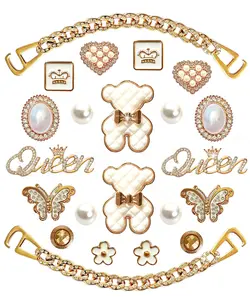 Bling Shoe Charms for Women - Girly Golden Rhinestone Chains for Clog Sandals, Cute Designer DIY Shoe Accessories Decoration Jewels & Party Favors 2.