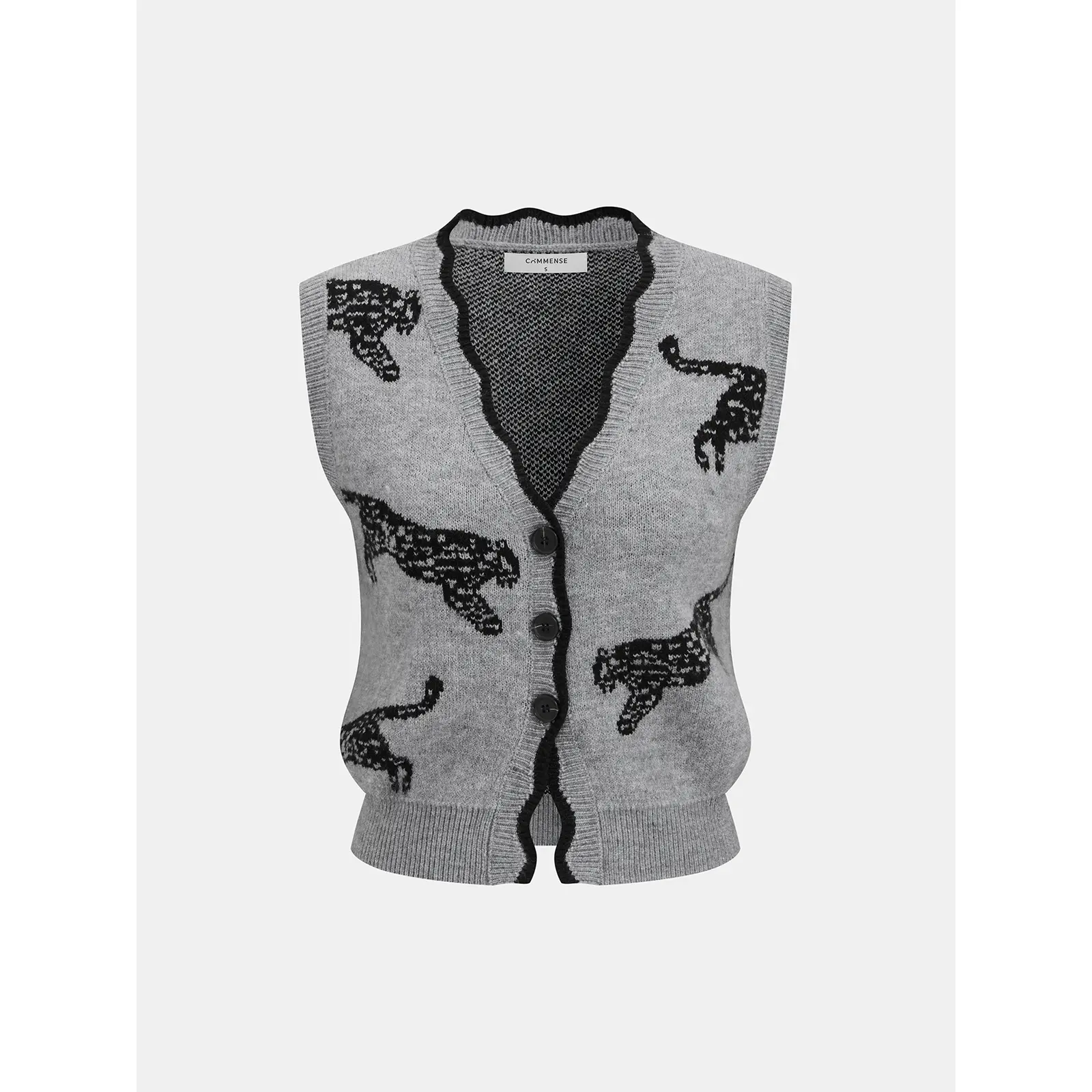 Panther Pattern Contrast Trim Knit Vest