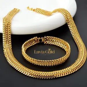 2Pce Women's Gold Plated Jewelry Set Heavy Curb Link Necklace & Bracelet for Women Luxury Wedding Party Prom Accessory Valentine's Day Gift Punk Curb Cuban Classic Hip Hop Streetwear Fashion Luvia Gold Studio