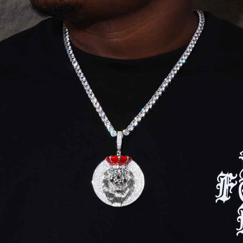 【#P684】Crown Lion Pendant UCCIYO S925 Sterling Silver Synthetic Moissanite Pendant Necklace for Women Men Hip Hop Jewelry Gift