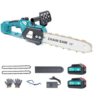 XYSD 12" Brushless Electric Chainsaw Cordless: 21V Battery Powered Power Saw with (2) 3.0Ah Batteries & 2 Chains, Heavy-Duty Handheld Chainsaw for Tree Trimming & Wood Cutting Cordless Electric Saw with Replacement Hoe, Free Tool Kit Set