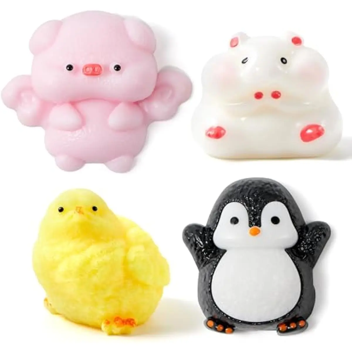 4 Pcs Animal Taba Squishy Toys, Soft Squeeze Fidgets,Chick, Pig, Hamster,Penguin Fufu Squishy Toys,Cute Taba Squishy Toys for Kids Easter Party Favors & Gifts
