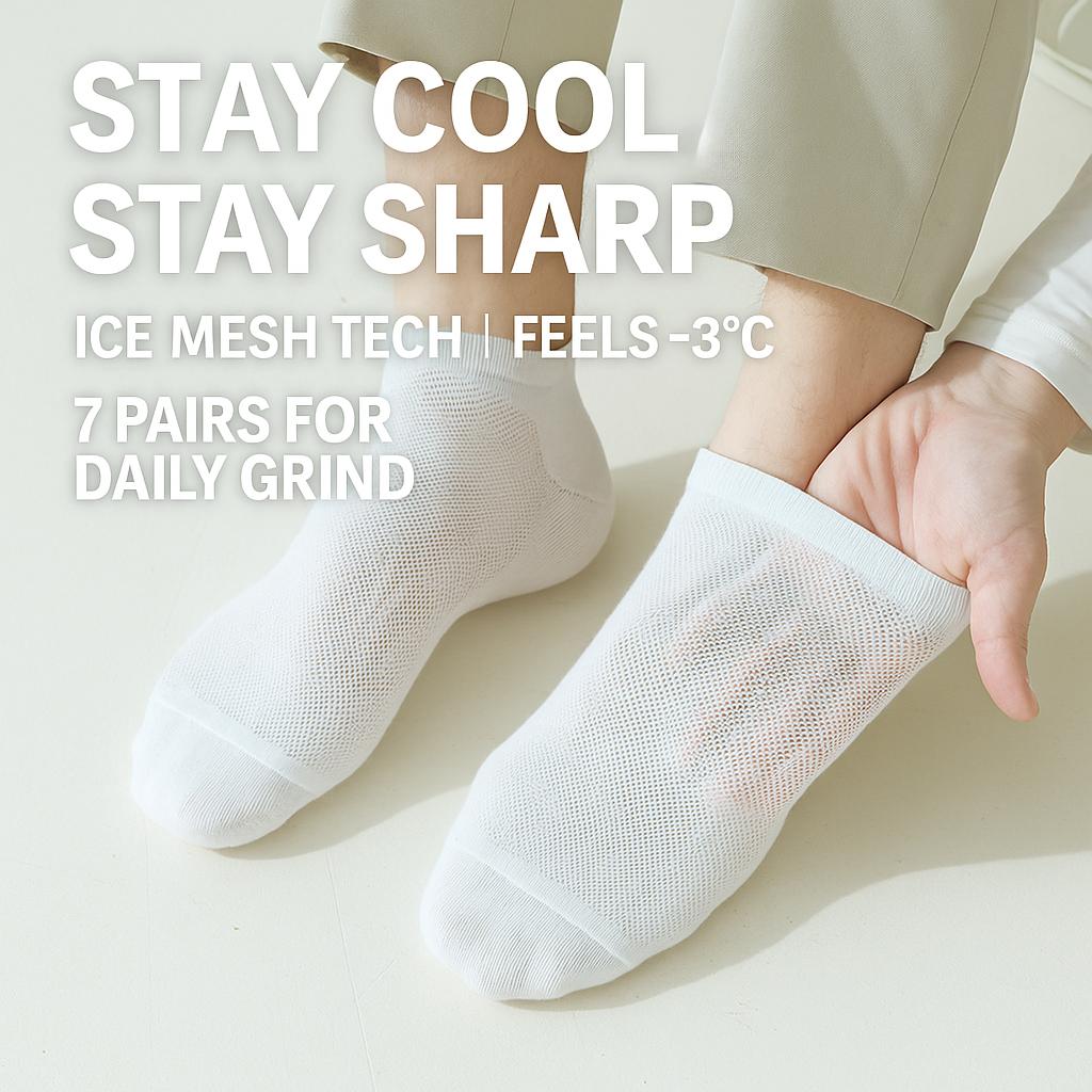 Cooling AC Socks [7-Pair Pack] – Antibacterial, Moisture-Wicking, Built for Summer Comfort
