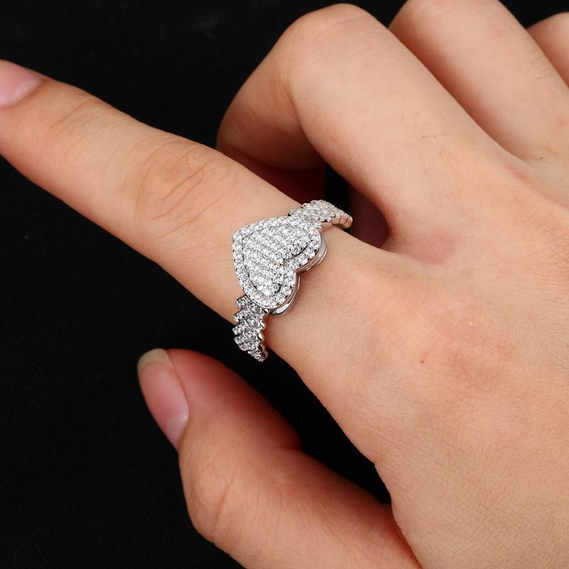 【#R444 】Heart-shaped Ring UCCIYO S925 Sterling Silver Moissanite Ring for Women Men Hip Hop Jewelry Gift