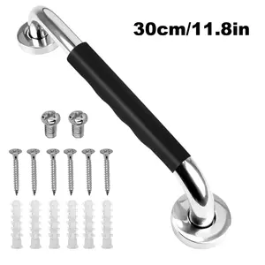 Stainless Steel & Silicone Grab Bar | 30cm Non-Slip Bathroom Handrail | Senior Safety Grab Bar for Restrooms — Comfortable Grip