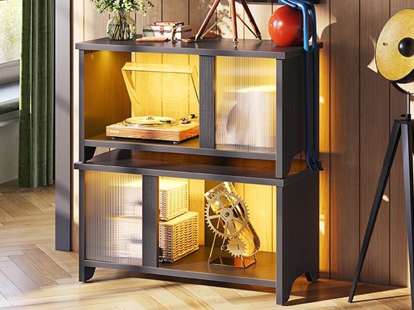 Pinmoco LED TV Stand for TVs up to 65'', Expandable Side by Side or Stacking TV Stand with Storage