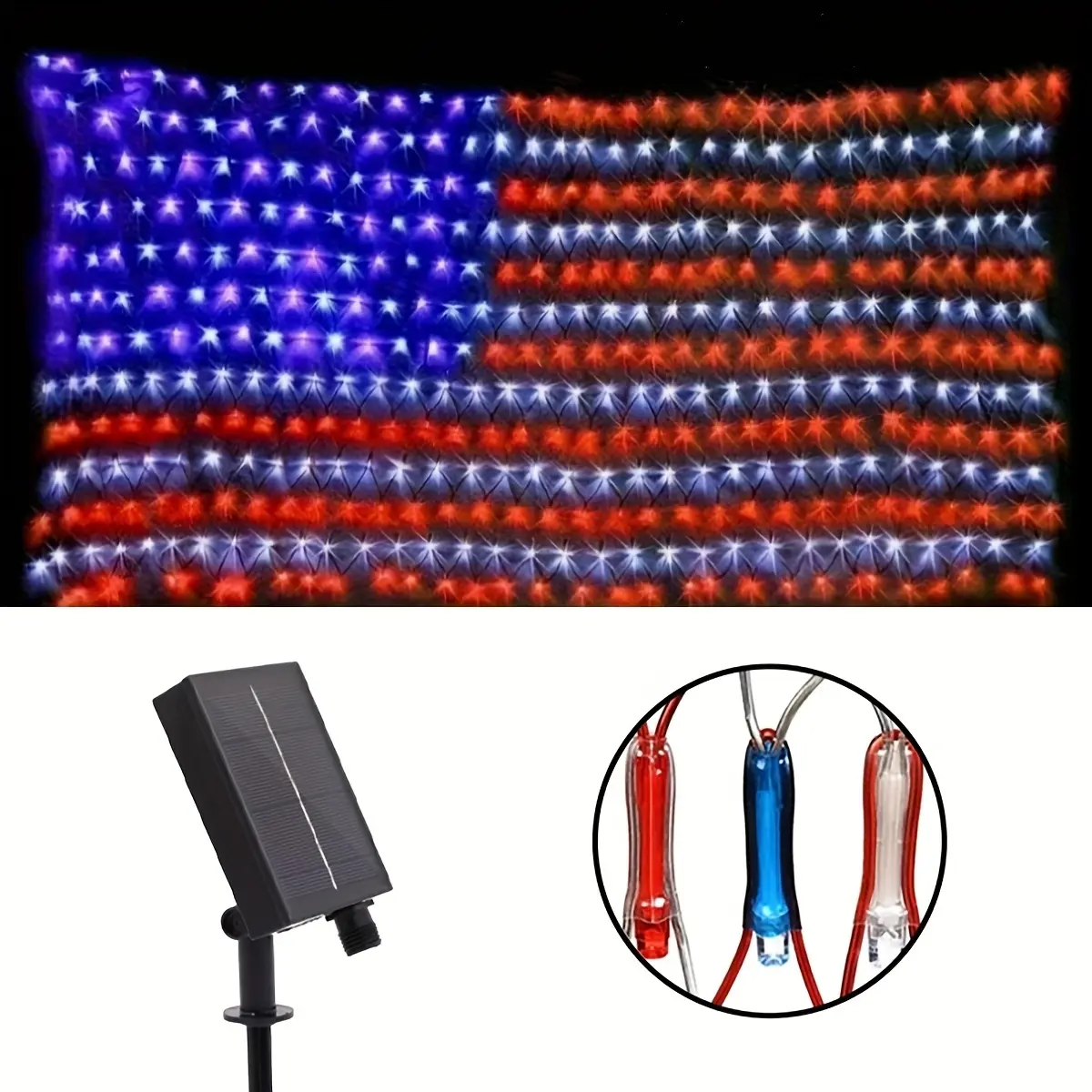 BZPCF Solar American Flag Lights Outdoor, LED String Lights, Fourth Of July Decorations, Memorial Day Decorations, For Independence Day, National Day, Christmas Day, New Year's Party, Garden, Yard Decorations Outside IP43
