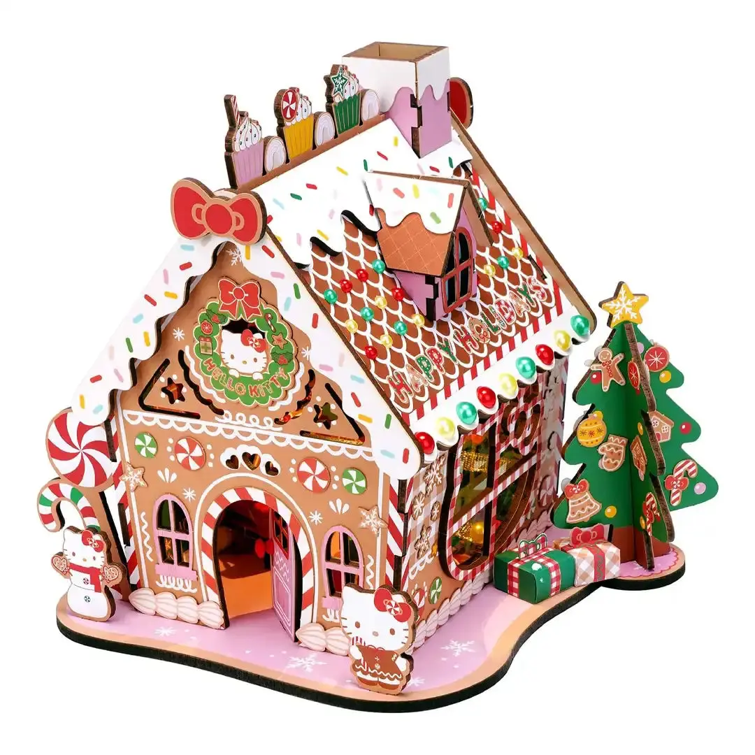 Hands Craft Hello Kitty Gingerbread House Wooden Puzzle Kit, Creative Puzzle, Diy Wooden Puzzle