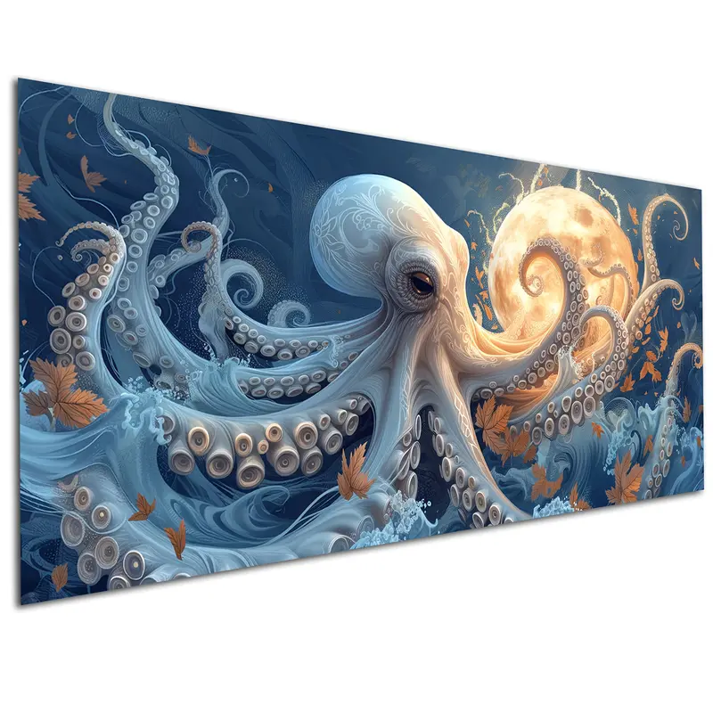 Full Round Octopus Moon Diamond Art Kit for Adults - 32x16 in Hobbies Kit Adults with 1x Diamond Tray, DIY Mosaic Craft Supplies, Ocean Themed Home Decor, Office Relaxation Activity