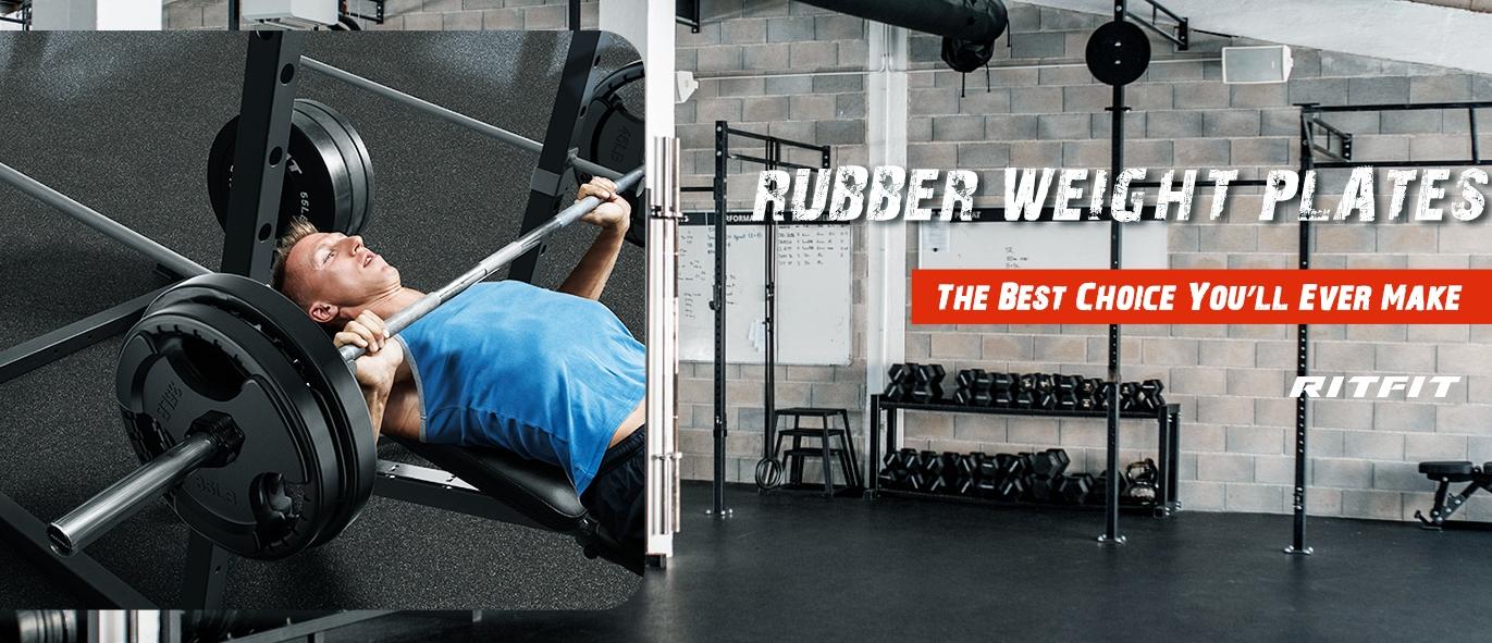 RitFit Olympic Rubber Grip Plates for Barbell, 2-Inch Weight Plates for Weightlifting and Strength Training in Home & Gym, Single, Pair and Sets(2.5/5/10/25/35/45 LB)