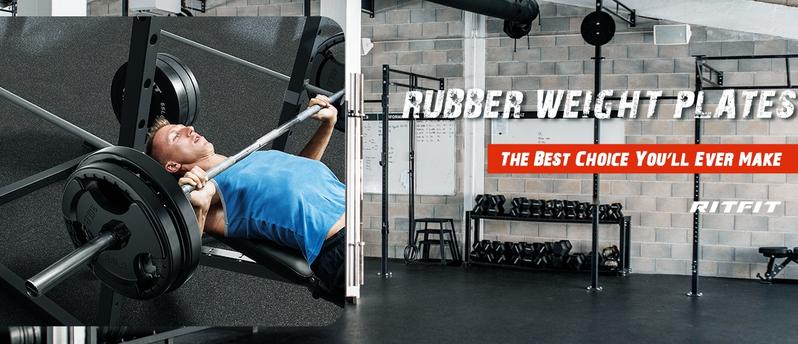 RitFit Olympic Rubber Grip Plates for Barbell, 2-Inch Weight Plates for Weightlifting and Strength Training in Home & Gym, Single, Pair and Sets(2.5/5/10/25/35/45 LB)