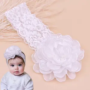 1 Piece Elegant White Lace Flower Headband Suitable Young People - Soft Polyester Material Adjustable Daily Accessory with Feather Decoration Suitable Babies