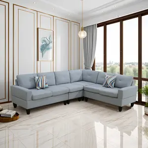 Modern Grey Calico 4-Piece Sofa Set, Upholstered Couch Furniture for Living Room Bedroom Apartment
