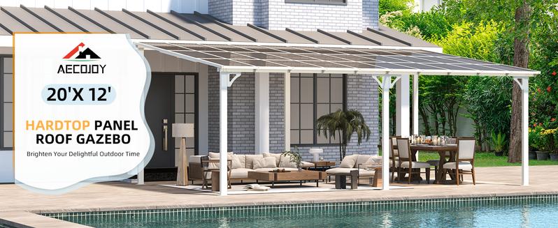 AECOJOY Large Wall Mounted Pergola Gazebo with Heavy Duty Canopy & Adjustable Panels for Outdoor Patio, Deck, and Pool Areas