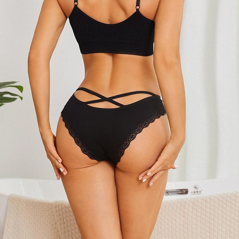 FINETOO 12-Pack Cotton Bikini Underwear for Women, Soft Cheeky Fit with Lace Waist and Back Crisscross Strap Design, Breathable Skin-Friendly Basic Panties S-XL