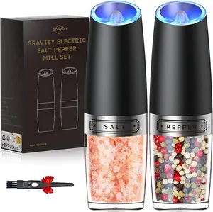 Electric Salt and Pepper Grinder Set Automatic Shakers Mill Grinder with LED Light, BATTERY POWERED Adjustable Coarseness One Hand Operation, Upgraded Larger Capacity