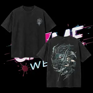 Final Fantasy Double Printed Oversize Lightweight Acid Washed Tee Game Graphic T-Shirt Sweater Hoddie for Men Casual Day Wear Cotton Fabric - Jeans Vintage Gaming Retro Black Tee Oversized Heavyweight Cotton T-Shirts Love Menswear