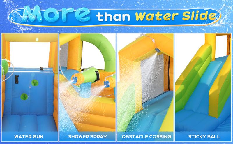 JOYMOR Inflatable Water Slide Park, 2 Pirate-Boat Giant Water Slide Bounce House w/4 Water Cannons, Challenge Climbing Wall, 10-in-1 Water Slides for Kids Backyard Outdoor w/Blower, Up to 6 Kids