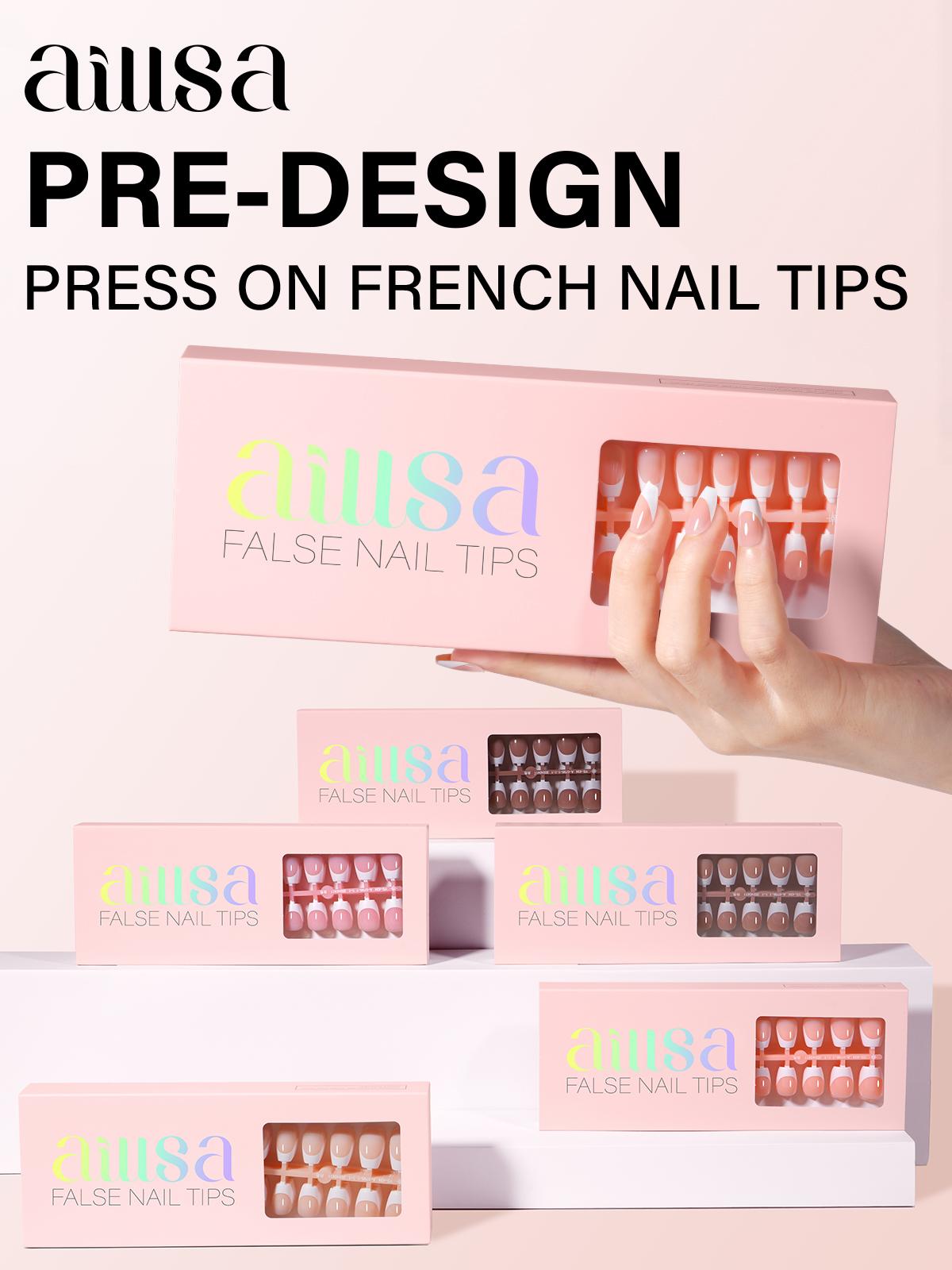 Aillsa Extra Short Coffin French Tip Press on Nails - 180pcs Classic Nude/White Full Cover Soft Gel Nail Tips Natural False Nails 15 sizes Easy to Wear Soak Off Acrylic press Nails Extensions Reusable & Comfortable Fit DIY at home press-on nail set