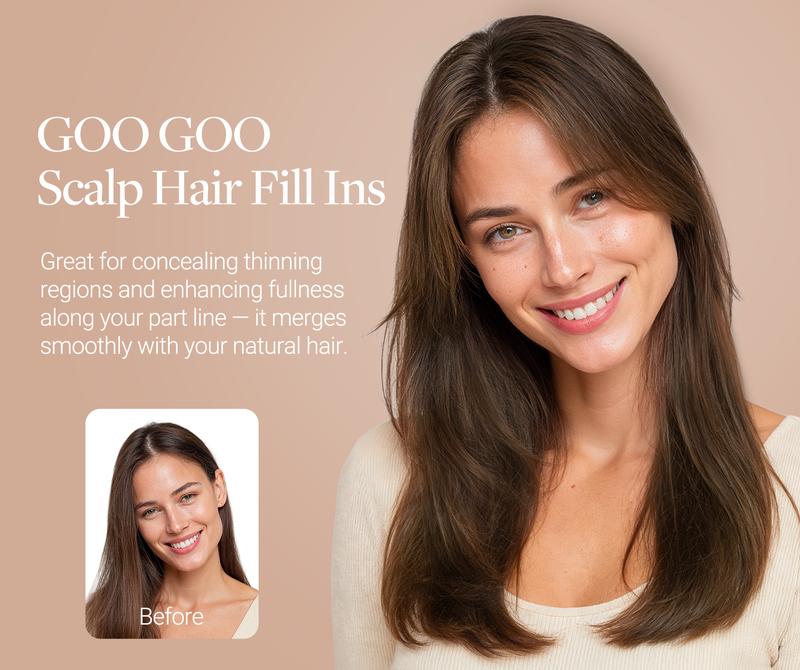 GOO GOO Scalp Hair Fill-Ins Clip-in Short Hair Extensions Real Human Hair, Thinning Hair Fill-Ins Natural Look Volumizer for Women