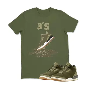 Shoe Dripping 3s Sneaker tee - Jordan 3 Family Affair Medium Olive Matching Sneaker Tee Shirt, Jordan 3 Family Affair Sneaker Match Hoodie