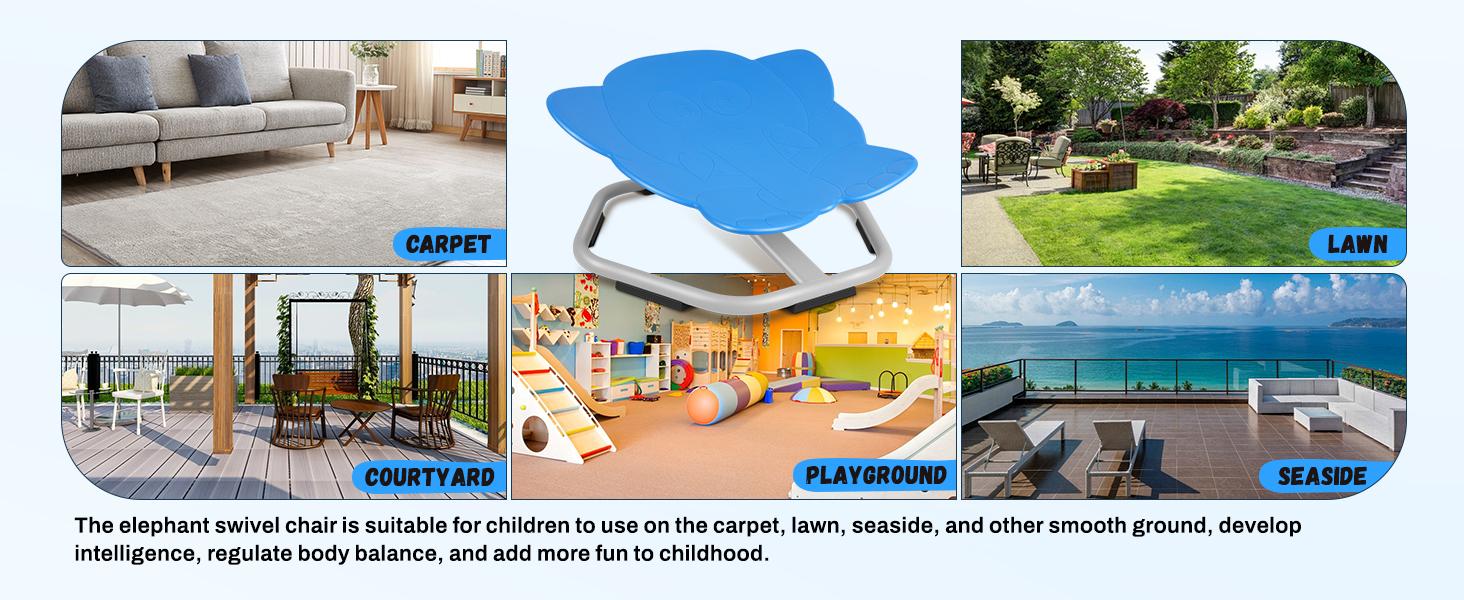 Elephant children's swivel chair, autistic children's swivel chair, training coordination, metal base non-slip indoor and outdoor Stress Relief Toys Fun Furniture