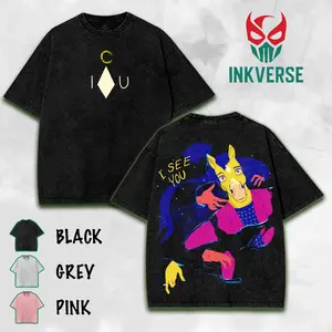 BoJack Horseman ICU I see you Vintage Washed T-Shirt, Adult Animation Graphic Tee, Cartoon Double Printed Shirt, Washed Cotton T-Shirt, Menswear Streetwear Top