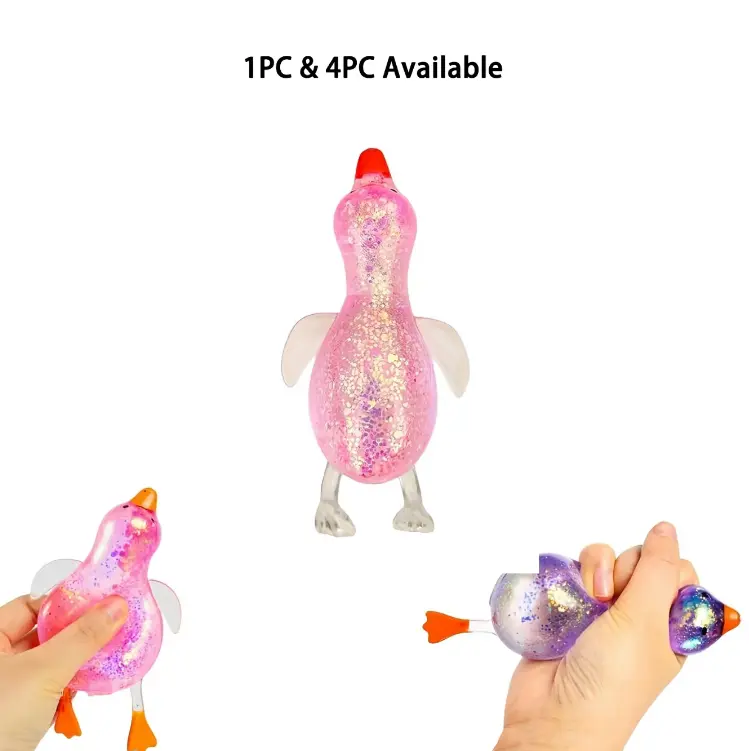 Duck Shape Glitter Sensory Squish Ball - Soft Squishy Fidget Toy for Decompression Squeeze, Cute Animal Squishy Unisex Gift for Office & Easter Baskets, Ages 3-4+ Stress Relief Toy