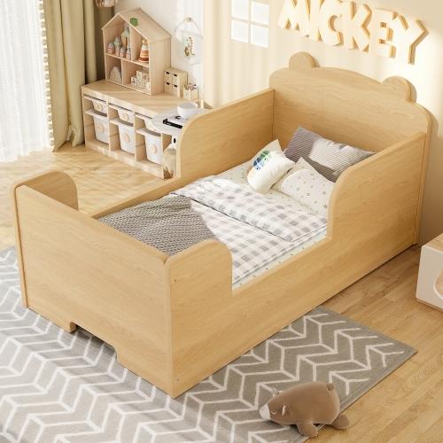 [Bellemave]Toddler Floor Bed Frame, Cot Bed for Boys and Girls Ages 3-6, Bear Shape Toddler Bed