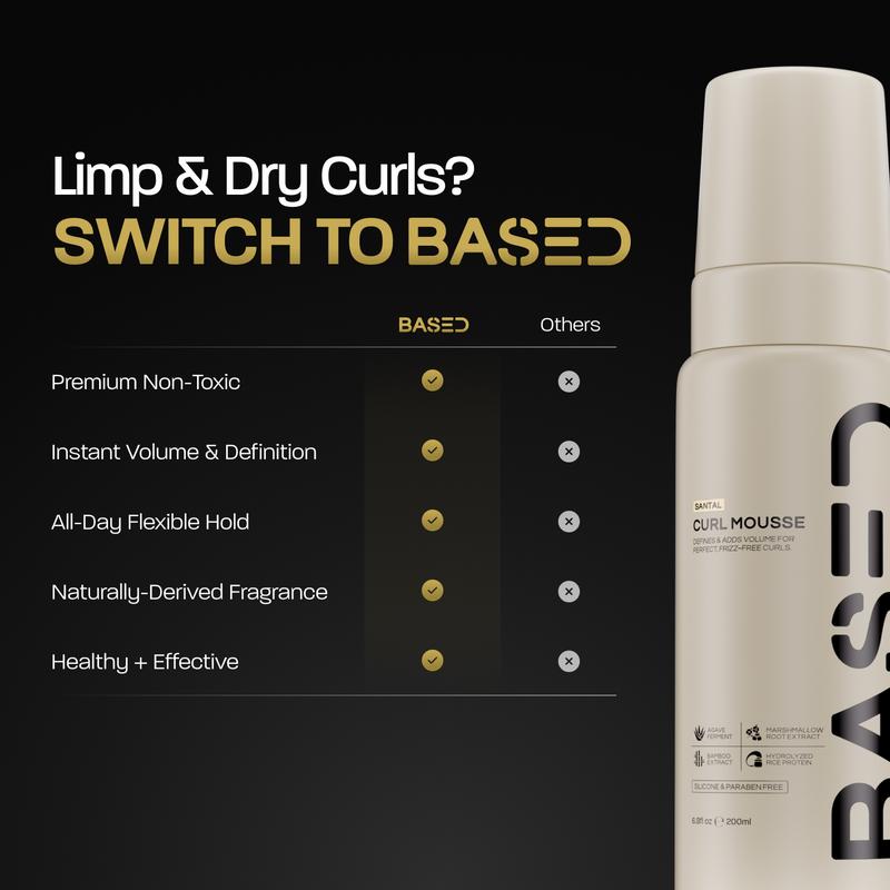 BASED Curl Mousse | Defines & Adds Instant Volume for Frizz-free Curls | Simple, Effective, BASED.