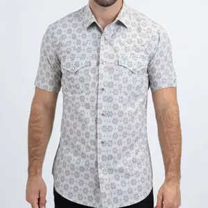 Men's Performance Western Short Sleeve Beige Shirt