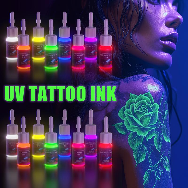 DMTATTOO 5ML Fluorescent Tattoo Ink 8pcs Kit UV Tattoo Pigments Natural Plant Extract Pigment Professional Tattoo Inks 8 Colors for Body Art