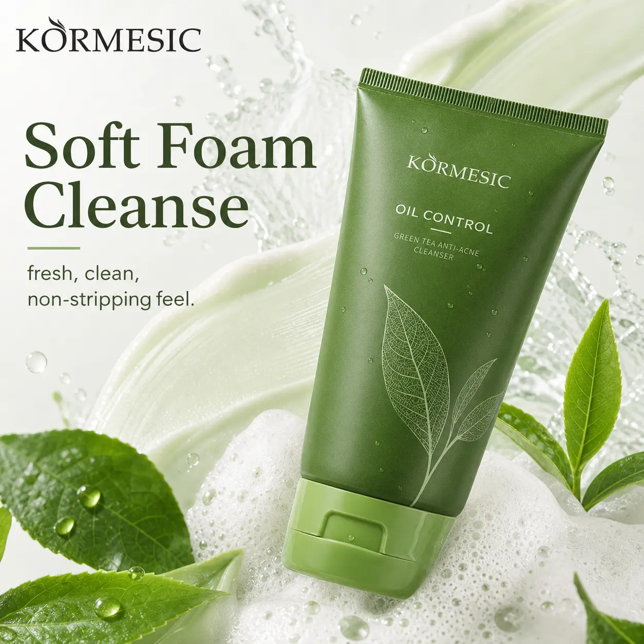Green Tea Oil Control Facial Cleanser, Gentle Foaming Face Wash with Salicylic Acid & Niacinamide for Oily and Acne-Prone Skin, 100g