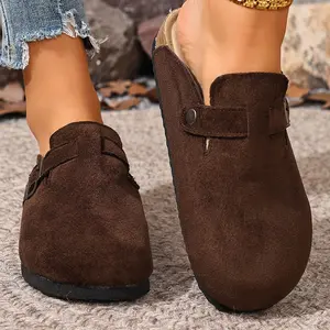 Women's Trendy Backless Suede Clogs Adjustable Buckle Mules Indoor Outdoor Shoes Springfresh