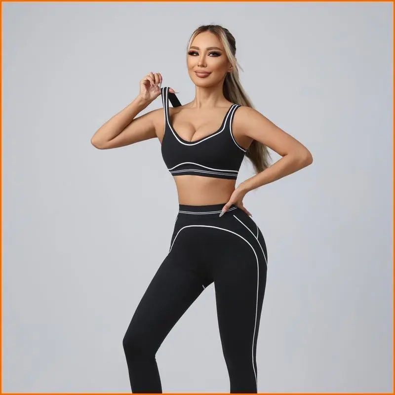 Women's 2-Piece Aesthetic Gym Apparel Set - High-Waisted Ruched Leggings & Padded Tank Top, Breathable Sporty Outfits, High Elastic Activewear for Yoga & Training, Gym Fitness Sportswear