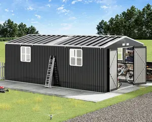 【Ships in Multiple Boxes】AMERLIFE Outdoor Storage Shed, Huge Metal Garage Shed with Hinged Doors and Windows, Carport for Car, Truck, Bike, Garbage Can and Lawnmower,Best Gift Ideas/Christmas Gifts