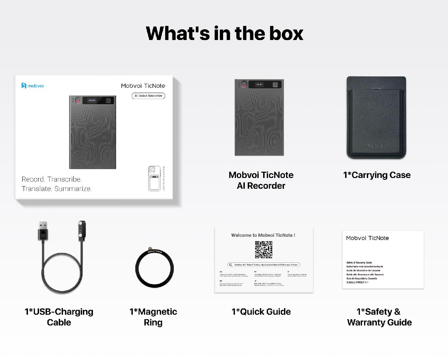 Mobvoi TicNote Agentic AI Notetaker Translator Voice Recorder 64GB Memory Note Recorder 120+ languages with Speaker ID Real-time Transcription and Translation AI Podcast Deep Research Content Creation for Phone Call Lectures Meetings Interviews
