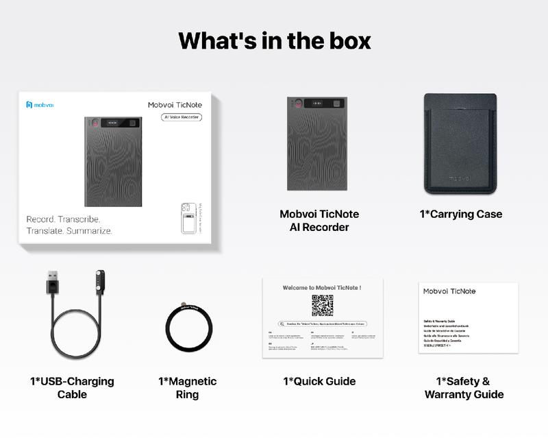 Mobvoi TicNote Agentic AI Notetaker Translator Voice Recorder 64GB Memory Note Recorder 120+ languages with Speaker ID Real-time Transcription and Translation AI Podcast Deep Research Content Creation for Phone Call Lectures Meetings Interviews