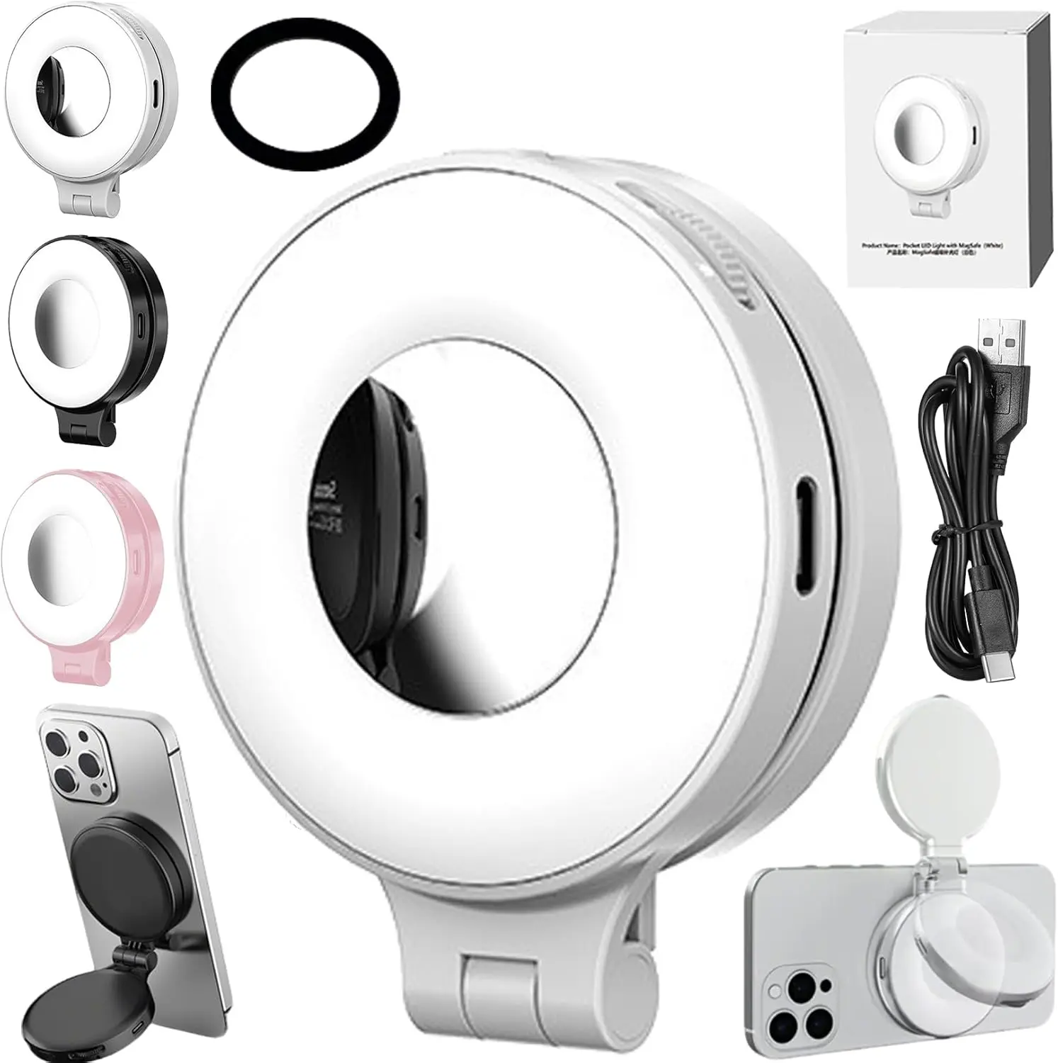 Magnetic Selfie Light Compatible with MagSafe iPhone&Android Phone Light with a Mirror 360° Folding LED Selfie Ring Fill Light for Selfies Photography Video Conference Zoom Calls Smartphone Cellphone | Mobile Holder | Mobile Gadget