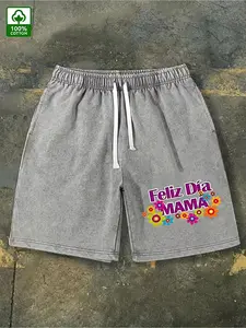 210g Washed, Mom's Happy Shorts High Quality Batik Cotton Men's Shorts, Suitable for Daily Wear, Adjustable Drawstring Waist, Elastic Belt and Pocket, Holiday Gifts, Men's Wear.