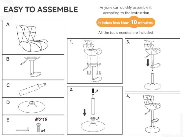 Modern Bar Stools, Adjustable Faux Leather Upholstered Swivel Bar Stools, Counter Height Bar Chairs with Back for Kitchen Island, Black
