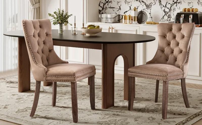 SoarFlash Velvet Dining Chairs Set of 6, Tall Back Side Chair, Modern Upholstered High-end Tufted Side Chair with Button Back Ring, Solid Wood Legs