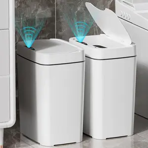 J.C 2 Pack 2.7 Gal Bathroom Trash Can with Lid, Automatic Trash Can Small Garbage Can Touchless, Slim Motion Sensor Waterproof Plastic Trash Bins for Bedroom Office Kitchen Toilet