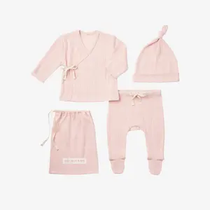 Pale Pink Organic Cotton Pointelle Layette 3 Pc Gift Set
