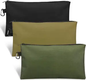 3 Pack Tool Bag Zipper Pouch, Premium Tool Pouch, Utility Multipurpose Storage Organizer Tool Pouches with Carabiner Metal Zipper for Tools, Stationary, Pencil Pouch (3 Pack, Tan, Navy Green, Black) COIDEA