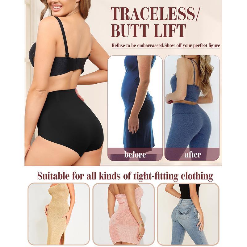 LEVAO Seamless High Waisted Underwear for Women – 4 Pack No Show Light Tummy Control Briefs, Invisible Shapewear Panties (S-XXL)